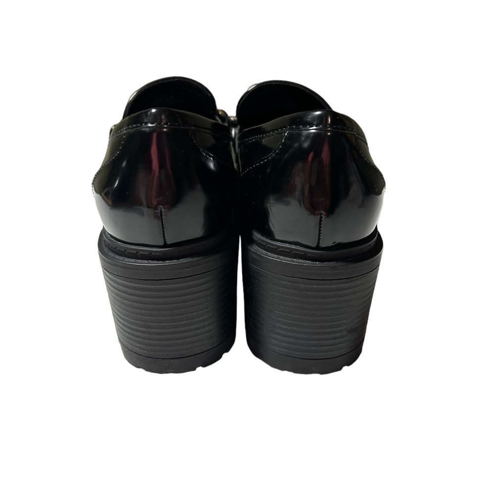 Guess Womens Hillford Chunky Black Patent Leather Gold chain Loafers Sz 6.5M - Picture 5 of 9